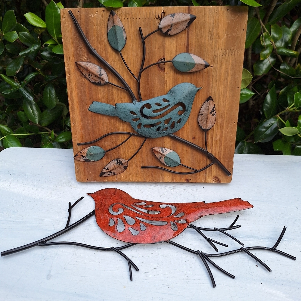 Bird Wall Hanging Decor Art Metal Wood Pictures Unique Wire Textured 3d Designs - Picture 16 of 17